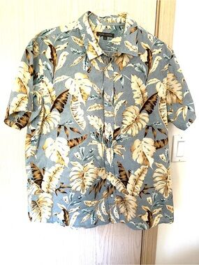 Slate & Stone Mens Tropical Leaf Print Short Sleeve Button Down Shirt